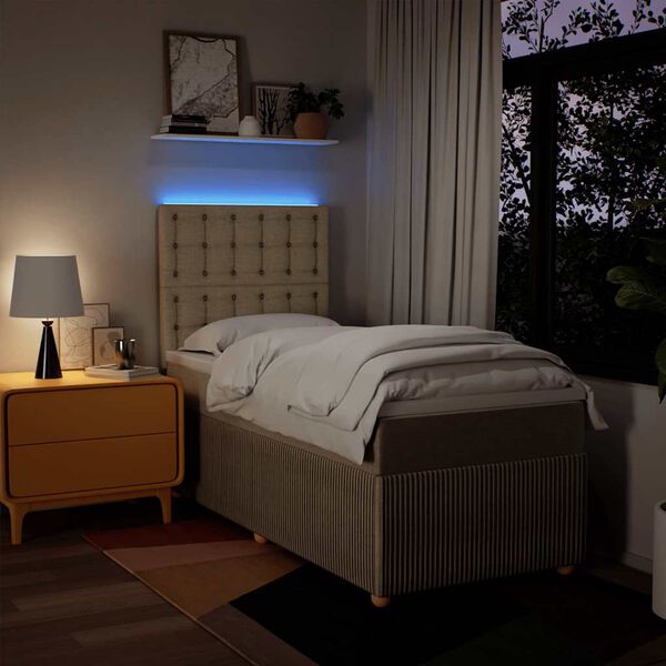 vidaXL Cama com molas/colch&atilde;o 90x200 cm tecido cor cr&egrave;me