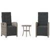 vidaXL 3 pcs conjunto bistr&ocirc; com almofad&otilde;es vime PE cinza