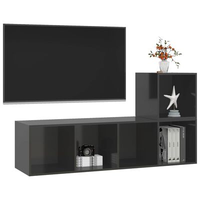 vidaXL 2 pcs conjunto de móveis de TV contraplacado cinzento brilhante