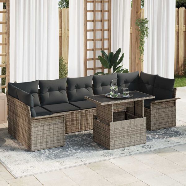 vidaXL Conjunto de Sof&aacute; de Jardim 8 pcs Cinzeto Rattan Sint&eacute;tico