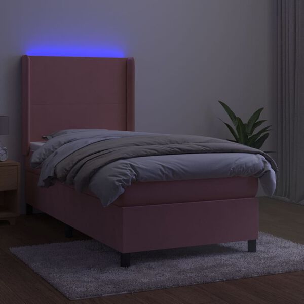vidaXL Cama box spring c/ colch&atilde;o/LED 90x190 cm veludo rosa