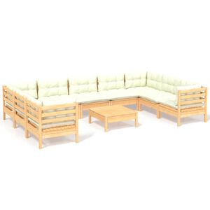 vidaXL 10 pcs conjunto lounge de jardim c/ almofad&otilde;es cor creme pinho