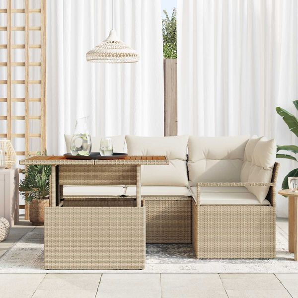 vidaXL Conjunto de Sof&aacute; de Jardim 5 pcs Bege Rattan Sint&eacute;tico