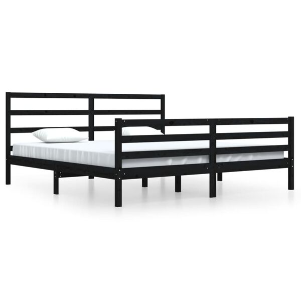 vidaXL Estrutura de cama 200x200 cm pinho maci&ccedil;o preto
