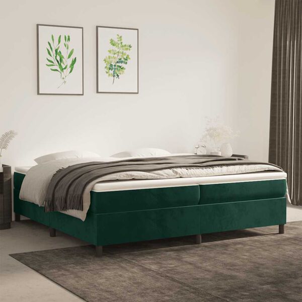 vidaXL Cama com molas/colch&atilde;o 200x200 cm veludo verde-escuro