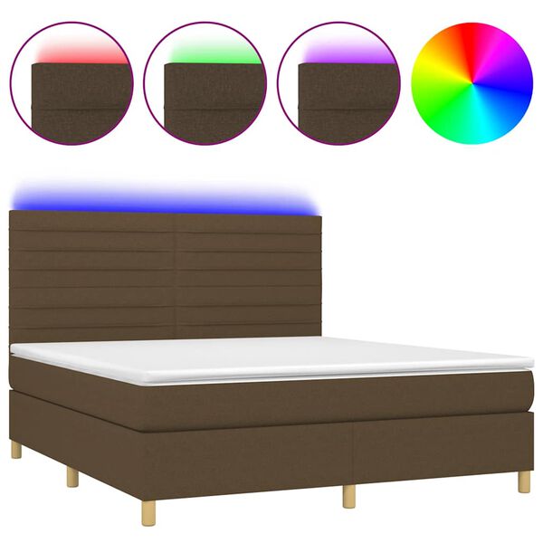 vidaXL Cama box spring c/ colch&atilde;o/LED 180x200cm tecido castanho-escuro