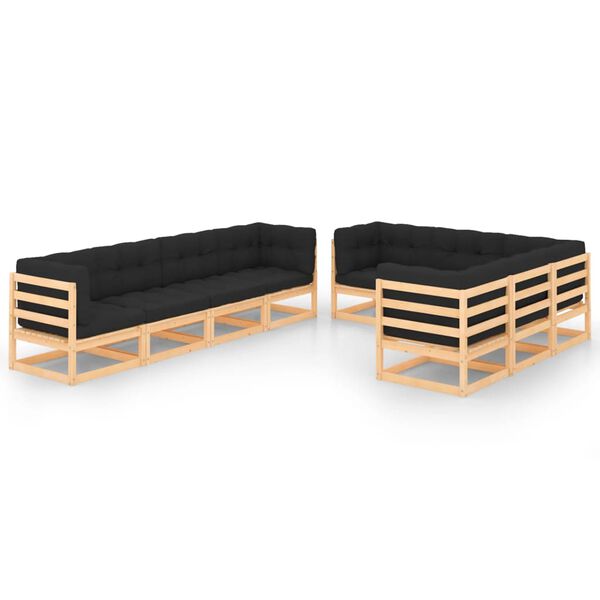 vidaXL 9 pcs conjunto lounge de jardim c/ almofad&otilde;es pinho maci&ccedil;o