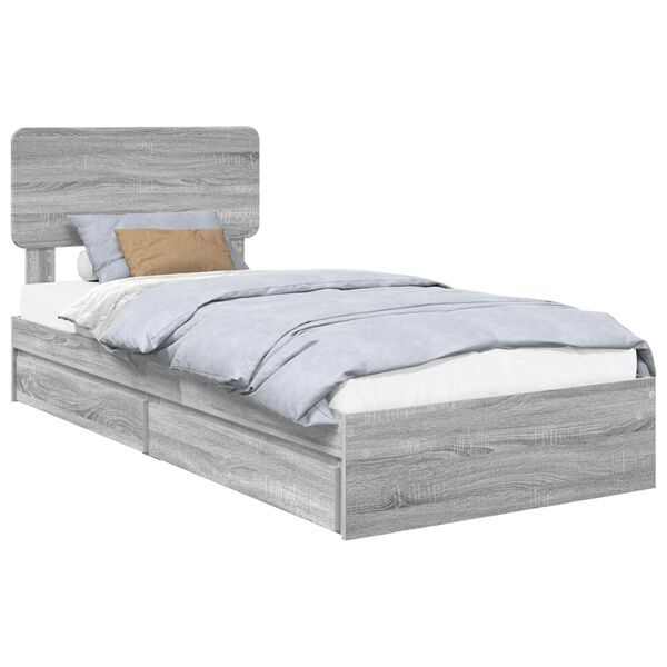 vidaXL Cama com Armazenamento com cabeceira Cinza Sonoma 90 x 190 cm