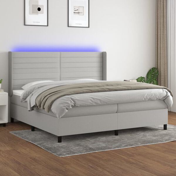 vidaXL Cama box spring c/ colch&atilde;o e LED 200x200 cm tecido cinza-claro
