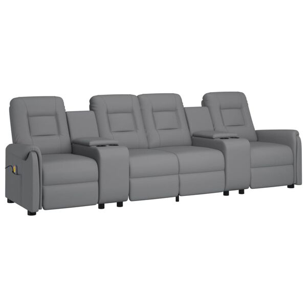 vidaXL Poltrona massagem 4 lug. reclin&aacute;vel + suporte copo cinza