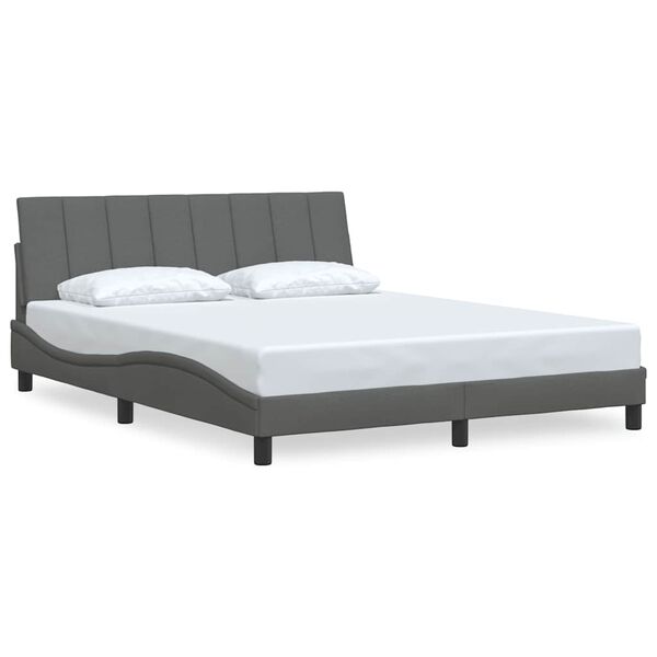 vidaXL Estrutura de cama sem colch&atilde;o Hanko 160x200 cm tecido cinzento-escuro