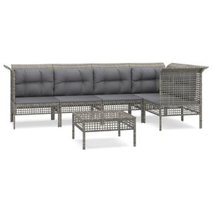 vidaXL 6 pcs conjunto lounge de jardim c/ almofad&otilde;es vime PE cinzento