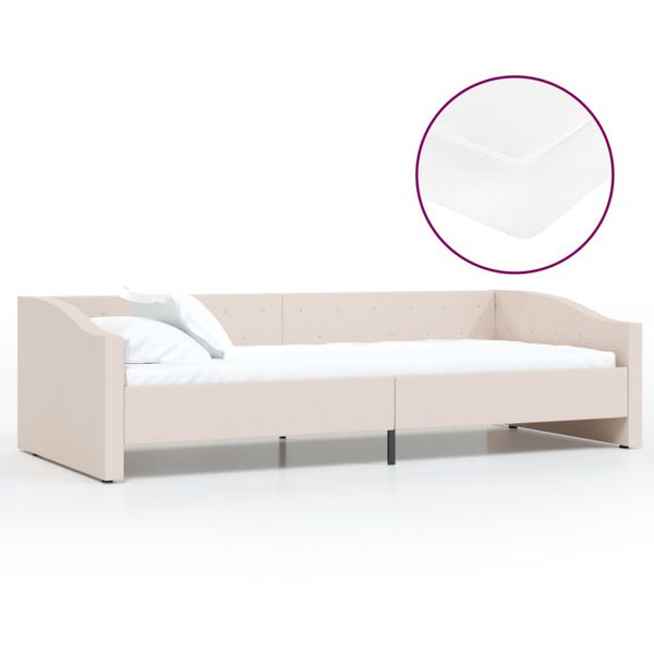 vidaXL Sof&aacute;-cama c/ colch&atilde;o e sa&iacute;da USB 90x200 cm tecido cor creme