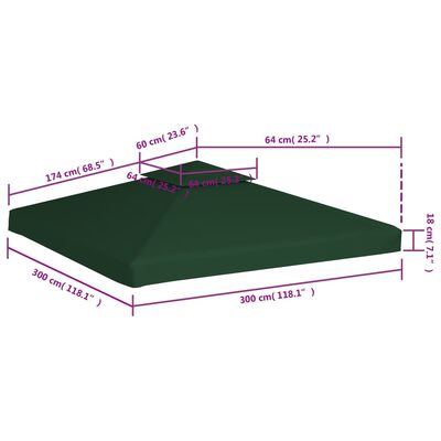 vidaXL Cobertura de substituição p/ gazebo 310 g/m² verde 3x3 m