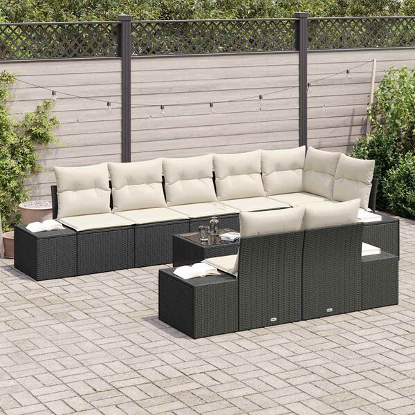 vidaXL Conjunto de Sofá de Jardim 9 pcs Preto e Creme vime PE