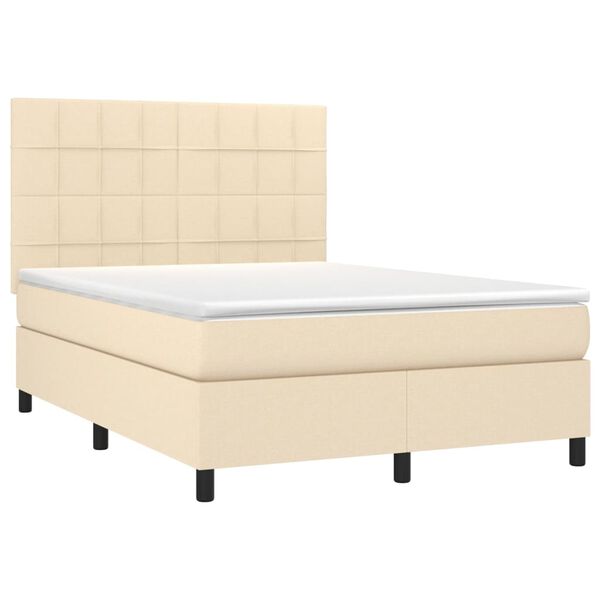 vidaXL Cama box spring c/ colch&atilde;o e LED 140x200 cm tecido cor creme