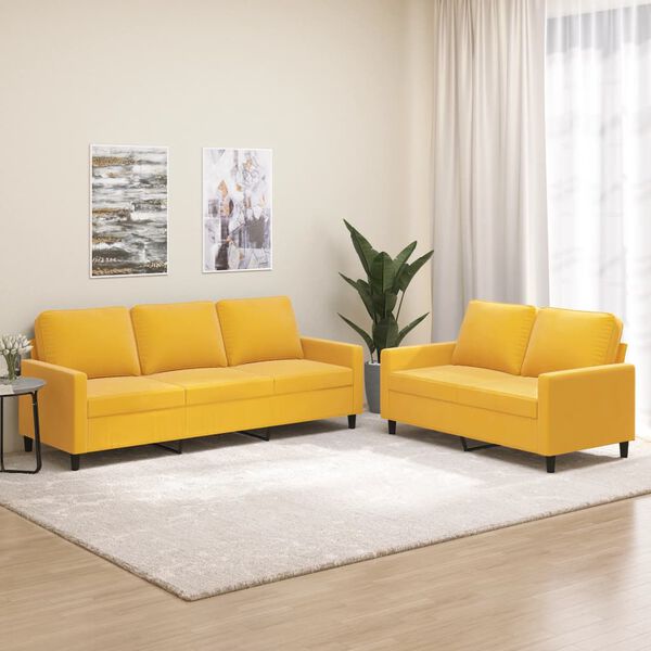vidaXL 2 pcs conjunto de sof&aacute;s com almofad&otilde;es veludo amarelo