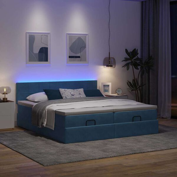 vidaXL Estrutura cama otomana colch&otilde;es 180x200 cm veludo azul escuro