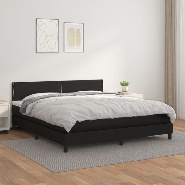 vidaXL Cama com molas/colch&atilde;o 160x200 cm couro artificial preto