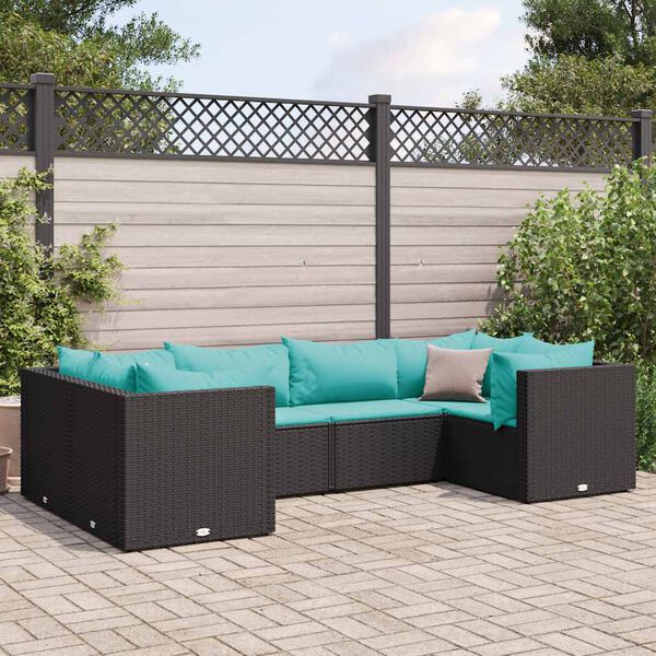 vidaXL 6 pcs conjunto lounge de jardim c/ almofad&otilde;es vime PE preto