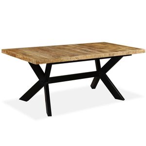 vidaXL Mesa de jantar madeira de mangueira maci&ccedil;a + a&ccedil;o em cruz 180 cm