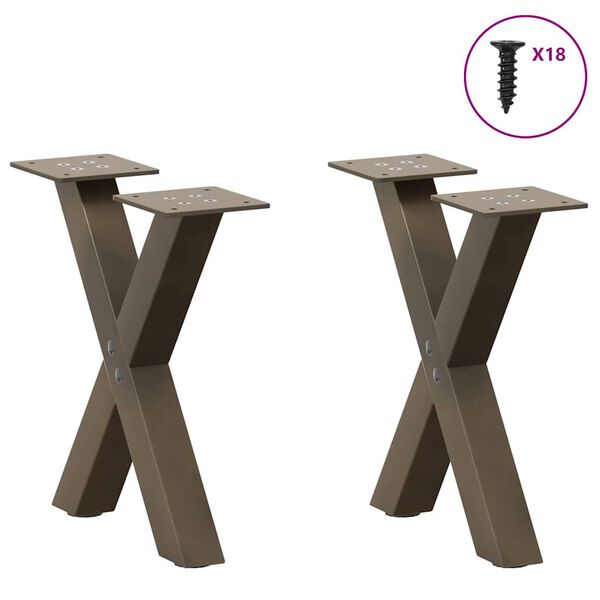 vidaXL P&eacute;s para mesa de centro em formato de X, 2 pe&ccedil;as, a&ccedil;o natural, 30x(30-31) cm, a&ccedil;o