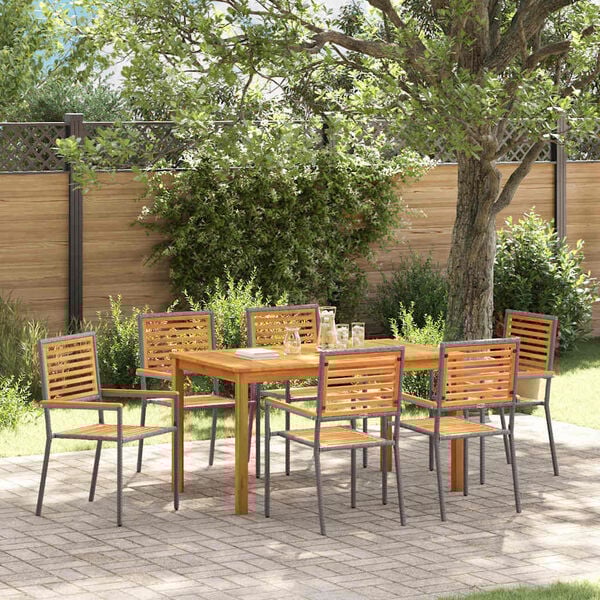 vidaXL Conjunto de Jantar para Jardim 7 pcs Cinzeto Rattan Sintético