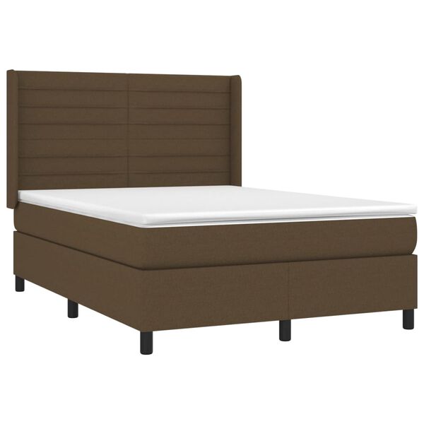 vidaXL Cama box spring c/ colch&atilde;o/LED 140x200cm tecido castanho-escuro