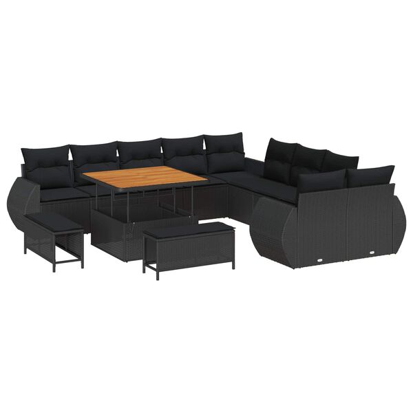 vidaXL Conjunto de Sof&aacute; de Jardim com almofada 13 pcs Preto