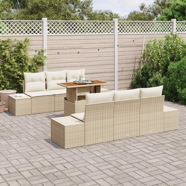 vidaXL Conjunto de Jantar para Jardim com almofada 7 pcs Bege e Creme