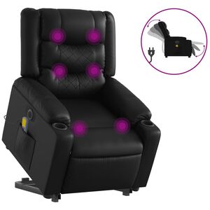 vidaXL Poltrona reclin&aacute;vel elevat&oacute;ria el&eacute;trica couro artificial preto
