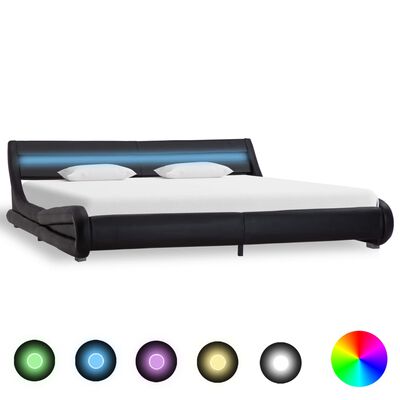 vidaXL Estrutura de cama c/ LED 180x200 cm couro artificial preto