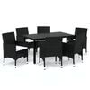 vidaXL 7 pcs conjunto de jantar p/ jardim c/ almofad&otilde;es vime PE preto