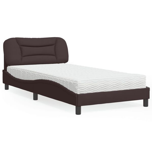 vidaXL Cama com colch&atilde;o Hvar 100x200 cm tecido castanho-escuro