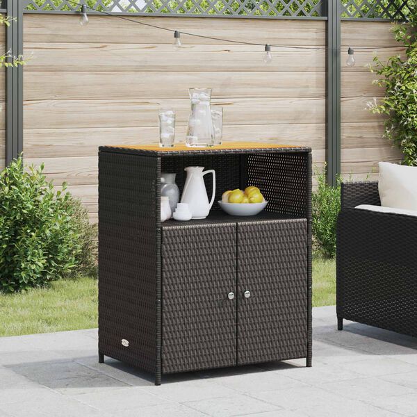 vidaXL Arm&aacute;rio com porta Preto 70 x 50 x 87 cm Poli&eacute;ster e Rattan Roly