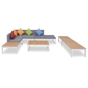 vidaXL 5 pcs conjunto lounge p/ jardim com almofadas alum&iacute;nio e WPC