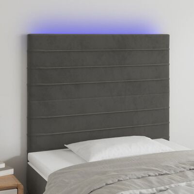 vidaXL Cabeceira de cama c/ LED veludo 90x5x118/128 cm cinza-escuro
