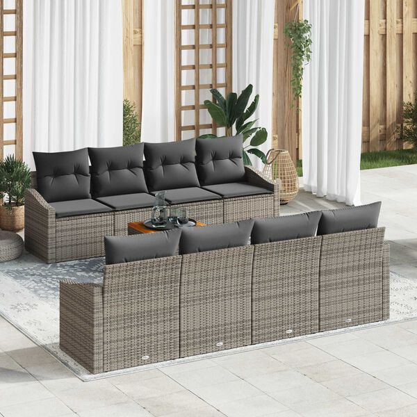 vidaXL Conjunto de Sof&aacute; de Jardim com almofada 9 pcs Cinzeto vime PE