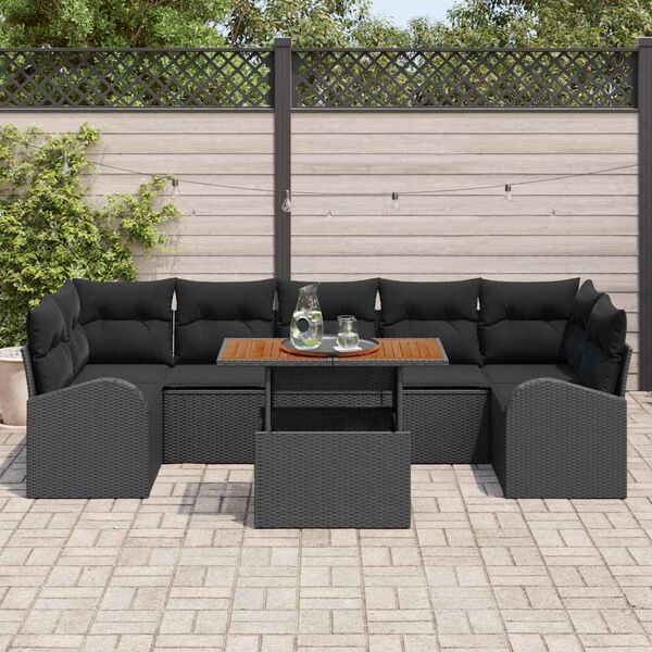 vidaXL Conjunto de Sof&aacute; de Jardim com almofada 8 pcs Preto