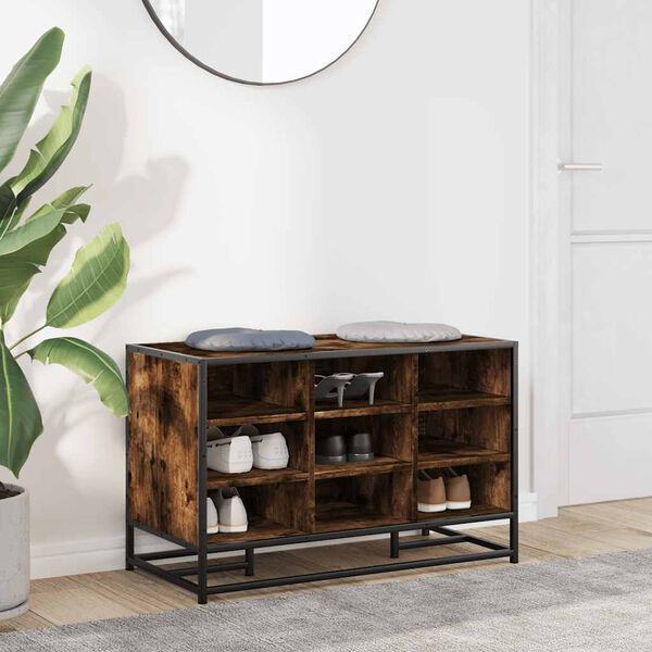 vidaXL Banco para cal&ccedil;ado carvalho fumado 84x40x53,5 cm madeira metal