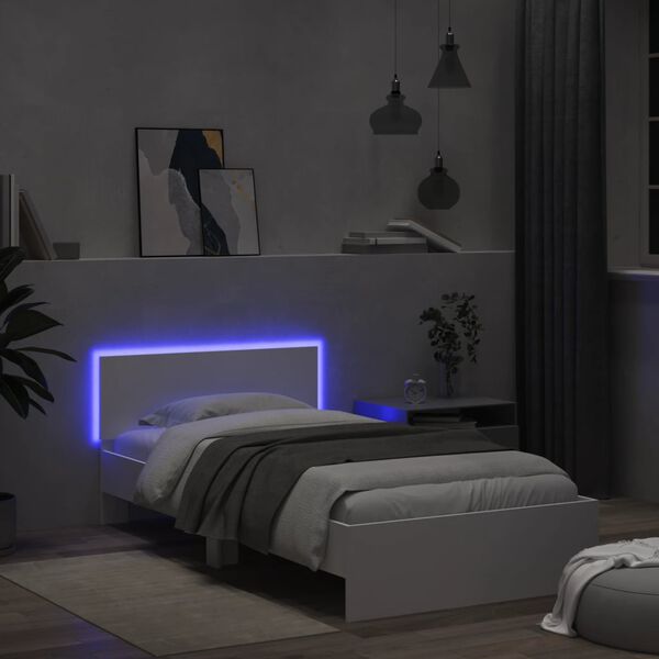 vidaXL Estrutura de cama com cabeceira e luzes LED 100x200 cm branco