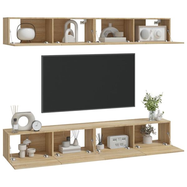 vidaXL M&oacute;veis de TV para parede 4 pcs 100x30x30 cm carvalho sonoma