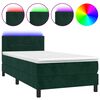 vidaXL Cama box spring c/ colch&atilde;o/LED 90x200 cm veludo verde-escuro