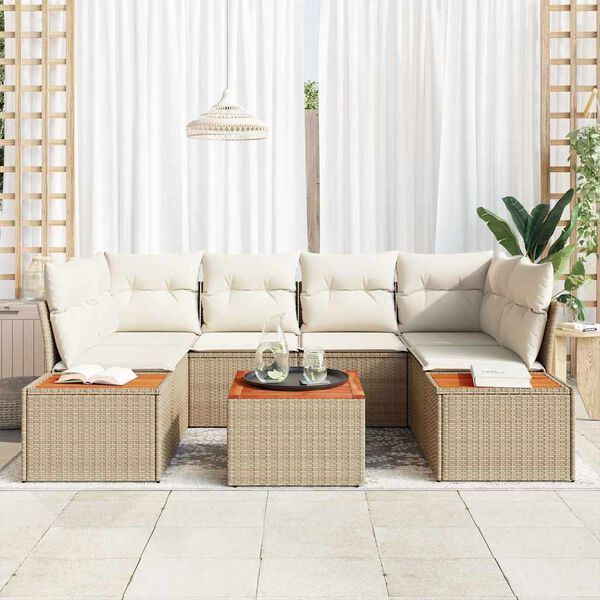 vidaXL Conjunto de Sof&aacute; de Jardim 6 pcs Bege Rattan Sint&eacute;tico