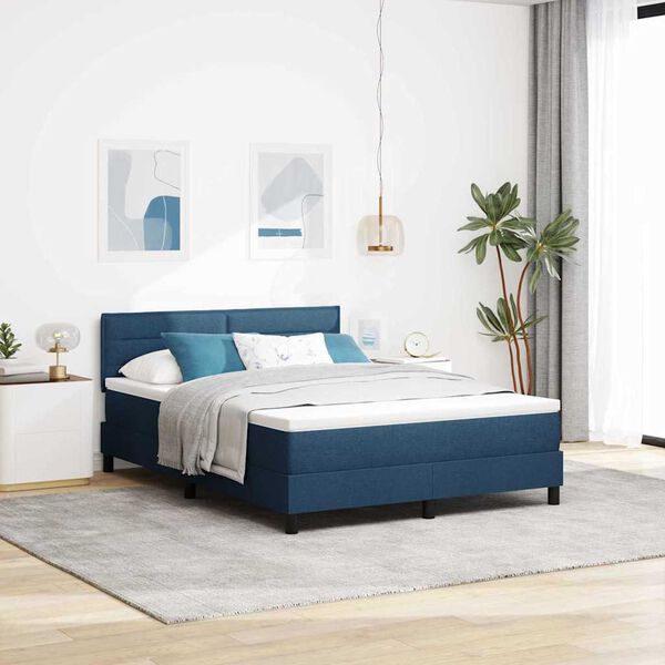 vidaXL Cama Box com colch&atilde;o com cabeceira Azul 140 x 200 cm tecido
