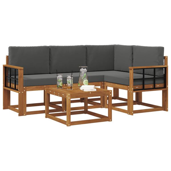 vidaXL Conjunto de Sof&aacute;s para Exterior 5 pcs Natural e Antracite