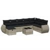 vidaXL 9 pcs conj. sof&aacute;s jardim com almofad&otilde;es vime PE cinzento-claro