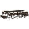 vidaXL 15 pcs conjunto jantar p/ jardim c/ almofad&otilde;es vime PE castanho