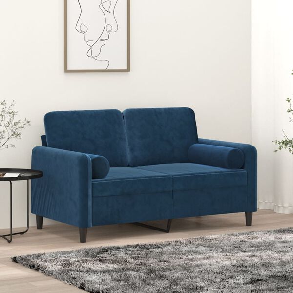 vidaXL Sof&aacute; 2 lugares c/ almofadas/almofad&otilde;es 120 cm veludo azul