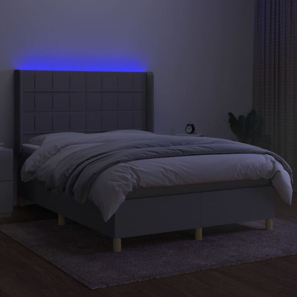 vidaXL Cama box spring c/ colch&atilde;o e LED 140x200 cm tecido cinza-claro